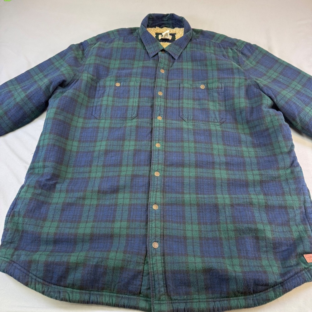 LLBean Plaid Sherpa Lined Flannel Shirt Jacket Men's XXL Tall Blue Green WOW!!!